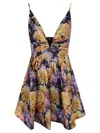 Zimmermann Luna Gathered Floral-print Linen And Silk-blend Mini Dress In Multi