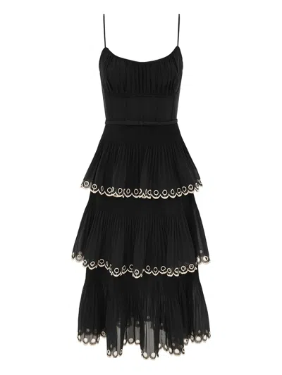 Zimmermann Structured Bodice Mini Dress With Removable Bow Belt In Black