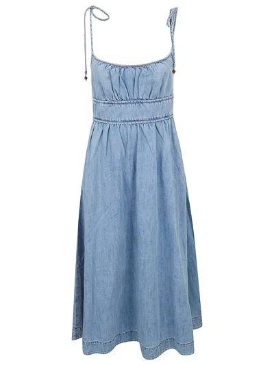 Zimmermann Structured Denim Dress With Pleated Skirt In Blue