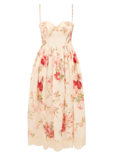 Zimmermann Structured Linen Mini Dress With Boning And Adjustable Straps - Size 0 In Bianco
