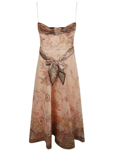 Zimmermann Structured Midi Dress With Sweetheart Neckline In Brown
