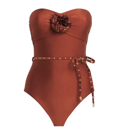 Zimmermann Studded Indra Bandeau Swimsuit In Orange