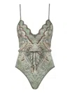 Zimmermann Wanderlust Belted Embellished Scalloped Printed Swimsuit In Multi