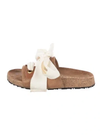 Pre-owned Zimmermann Suede Bow Accents Slides In Brown