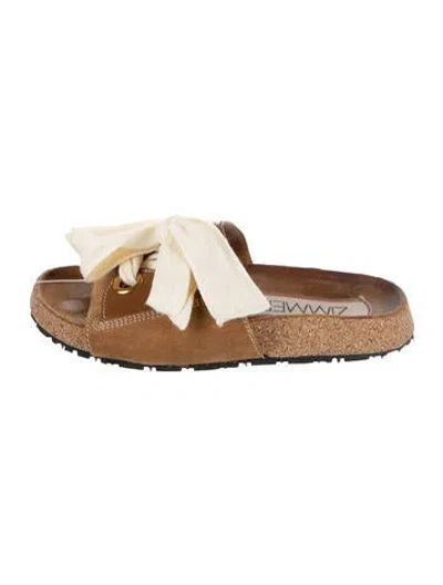 Pre-owned Zimmermann Suede Bow Accents Slides In Brown