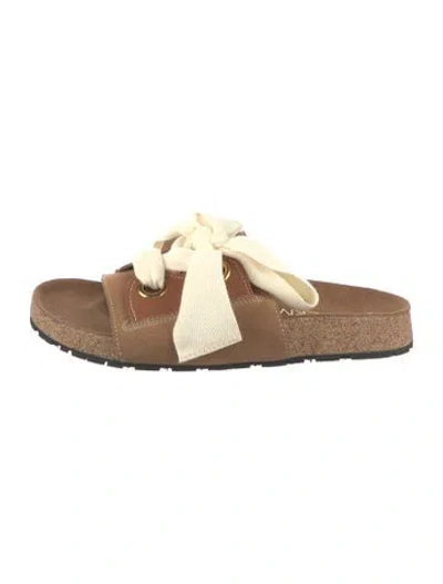 Pre-owned Zimmermann Suede Colorblock Pattern Slides In Neutral