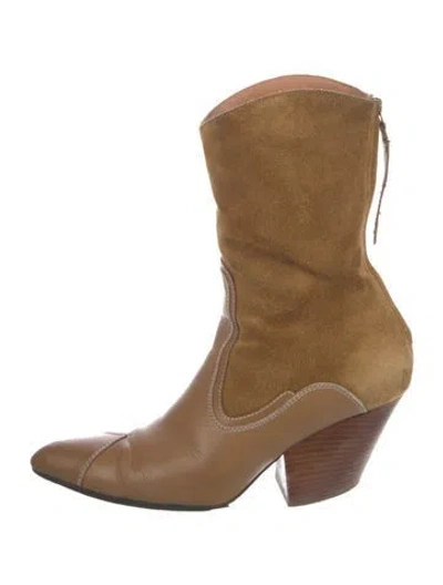 Pre-owned Zimmermann Suede Whipstitch Trim Western Boots In Brown