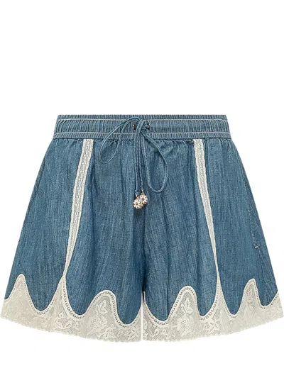Zimmermann Summer Shorts In Elegant Print In Blue