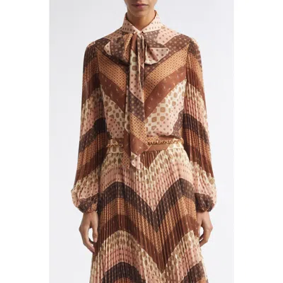 Zimmermann Sunray Chevron Foulard Tie Neck Shirt In Transparent
