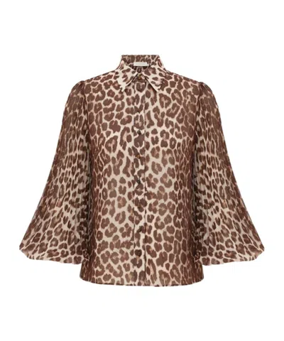 Zimmermann Sunray Leopard-print Collared Shirt In Animal Print