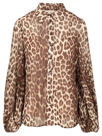Zimmermann Sunray Collared Shirt Shirts Animalier In Brown