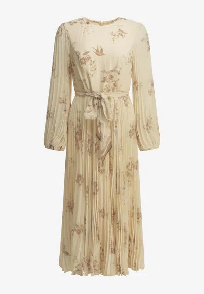 Zimmermann Sunray Floral Midi Dress In Gold