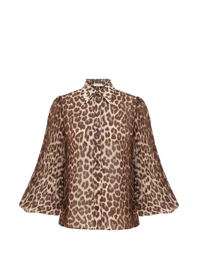 Zimmermann Sunray Leopard-print Collared Shirt In Animal Print