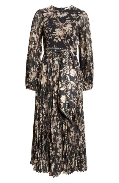 Zimmermann Sunray Pleated Long-sleeve Midi Dress In Black