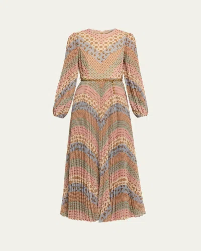 Zimmermann Sunray Chevron Print Long Sleeve Pleated Dress In Multi