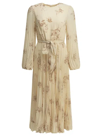 Zimmermann "sunray" Midi Dress In Neutral