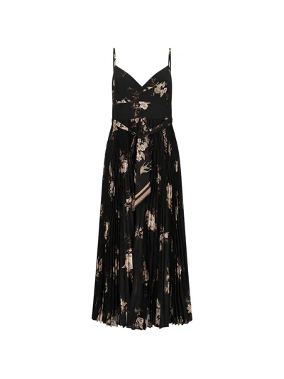 Zimmermann Sunray Pleated Floral Midi Dress In Black