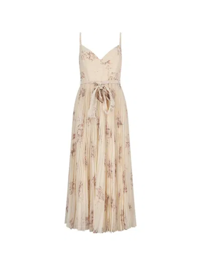 Zimmermann Sunray Pleated Floral Midi Dress In Neutral