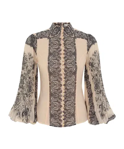 Zimmermann Pleated Paisley-print Georgette Blouse In Neutral