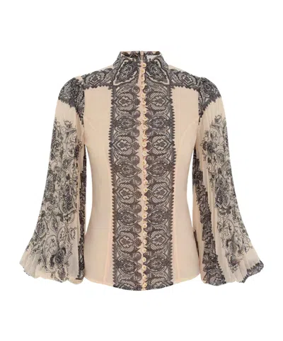 Zimmermann Pleated Paisley-print Georgette Blouse In Neutral
