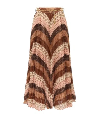 Zimmermann Sunray Pleated Skirt In Chevron Chocolate