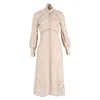 Zimmermann Super Eight Embroidered Midi Long Sleeve Dress In Beige Linen In Beige