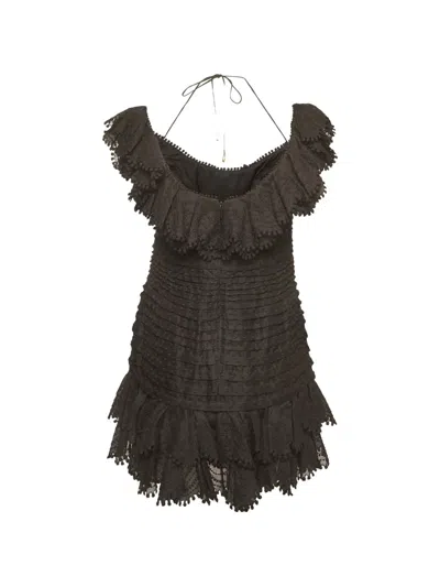 Pre-owned Zimmermann Super Eight Off-the-shoulder Mini Dress In Black