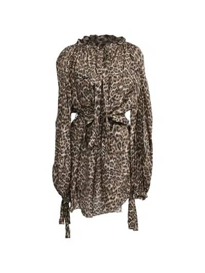 Pre-owned Zimmermann Suraya Leopard-print Off-shoulder Dress In Brown