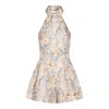 Zimmermann Daylight Belted Printed Linen Halterneck Playsuit In Multi