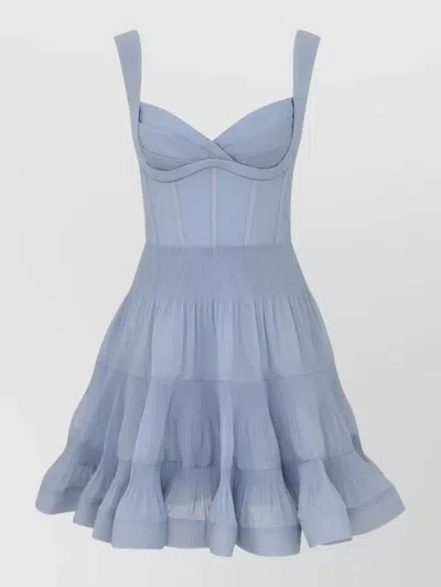 Zimmermann Sweetheart Neckline Tiered Skirt Sleeveless Dress In Blue