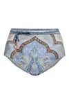 Zimmermann Wanderlust Belted Embellished Paisley-print Bikini Briefs In Blue