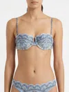 Zimmermann Wanderlust Strapless Embellished Paisley-print Bikini Top In Blue