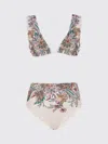 Zimmermann Rhiannon Wide Shoulder Bikini Set In Cream Multi Paisley In Multi