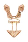 Zimmermann Printed Stretch Nylon Bikini In Neutral