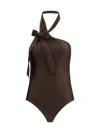 Zimmermann Awaken Tie Neck One-piece Bathing Suit In Brown