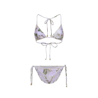 Zimmermann Floral Lace Trim Bikini Swimsuit In Purple