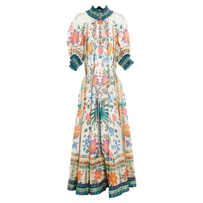 Pre-owned Zimmermann T1 Robe Ramie Fr38 Ginger Swing Multicolor Belted Maxi Dress Uk10 Us8 In Sand