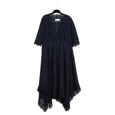 Pre-owned Zimmermann T3 Robe Dentelle Marine Fr42 Broderie Anglaise Navy Dress Uk14 Us12 In Blue
