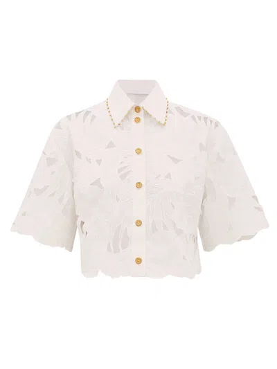 Zimmermann Tailored Fit Button-up Shirt Size 0 In Bianco