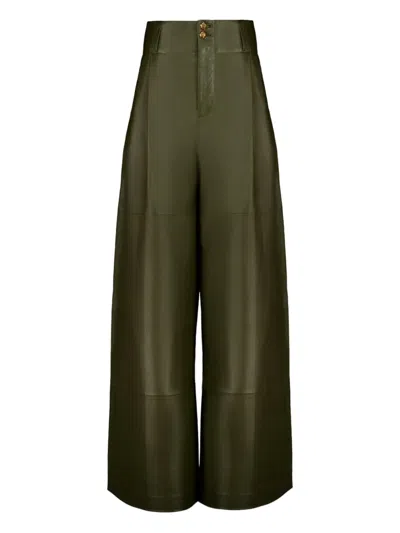 Zimmermann Tailored Leather Trousers In Green