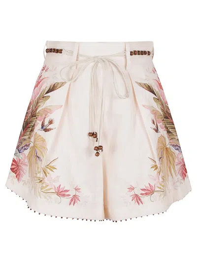 Zimmermann Tailored Linen Bermudas With Floral Embroidery