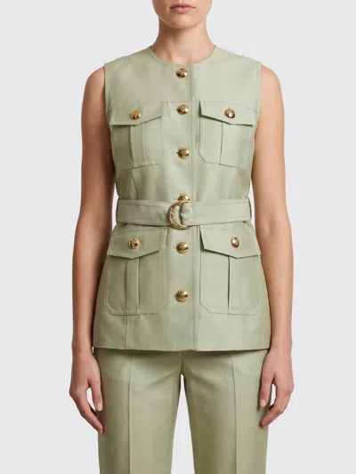 Zimmermann Tailored Wool And Silk Waistcoat With Belt And Metallic Buttons In Green