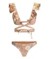 Zimmermann Womens Gold Multi Stripe Striped Ruffle-trim Bikini Set In Pink