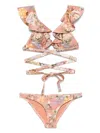 Zimmermann Womens Gold Multi Stripe Striped Ruffle-trim Bikini Set In Pink