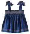 Zimmermann Girl's Tallow Shirred Denim Top In Blue