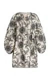 Zimmermann Tallow Belted Embroidered Linen Mini Dress In Neutral