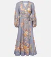 Zimmermann Tallow Floral-print Cotton-voile Midi Wrap Dress In Blue