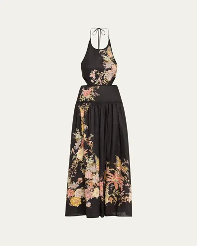 ZIMMERMANN TALLOW FLORAL HALTER MIDI DRESS