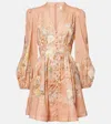 Zimmermann Tallow Pleated Floral-print Linen Mini Dress In Pink Multi Floral