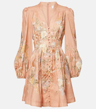 ZIMMERMANN TALLOW FLORAL LINEN MINIDRESS